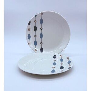 Pier 1 Dessert Snack Salad Plates Beaded Garland Blue & Silver 7 5/8" Set of 2